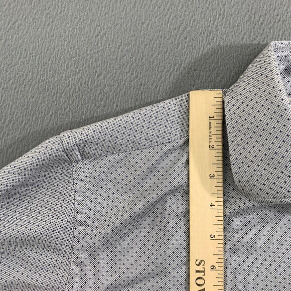 Peter Millar Button Up Mens Large Gray Shirt Blue Polka Dots Short Sleeves - Picture 12 of 13